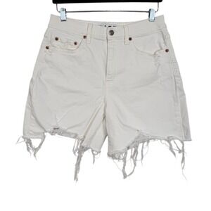 DAZE‎ DENIM Women's White Sundaze High Rise Long Shorts Distressed Size 27 NEW